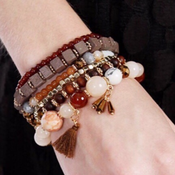 Stackable Fall Bracelets (6) Brown NWT Tassel - Picture 3 of 3